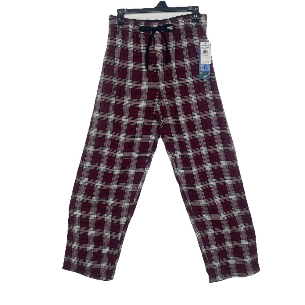 Mens Plaid Pajama Pants Small Maroon Lounge Drawstring Cotton Lightweight NEW